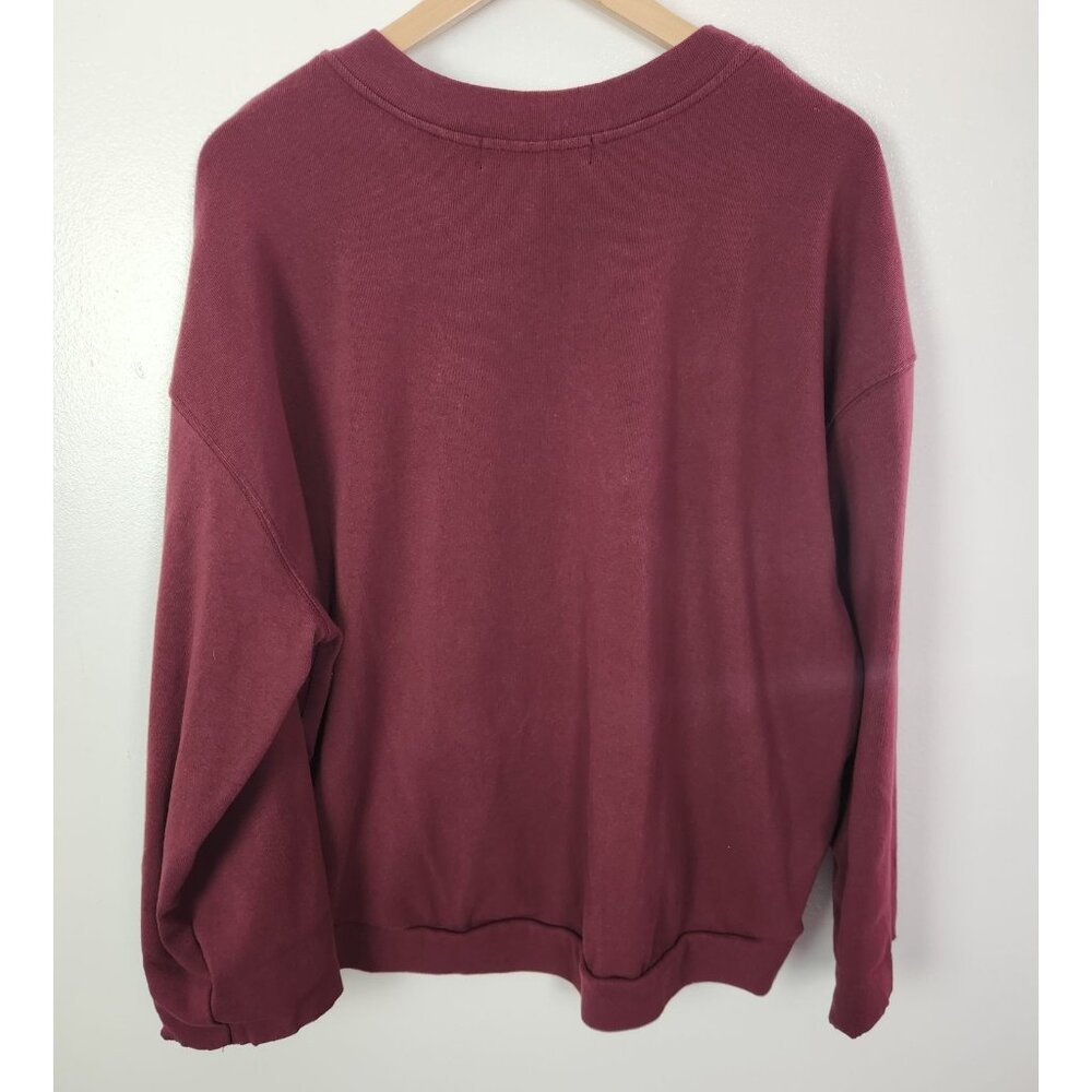 Free People Beach Women's Sz. L Burgundy Hi Low Oversized Sweatshirt - Picture 6 of 6